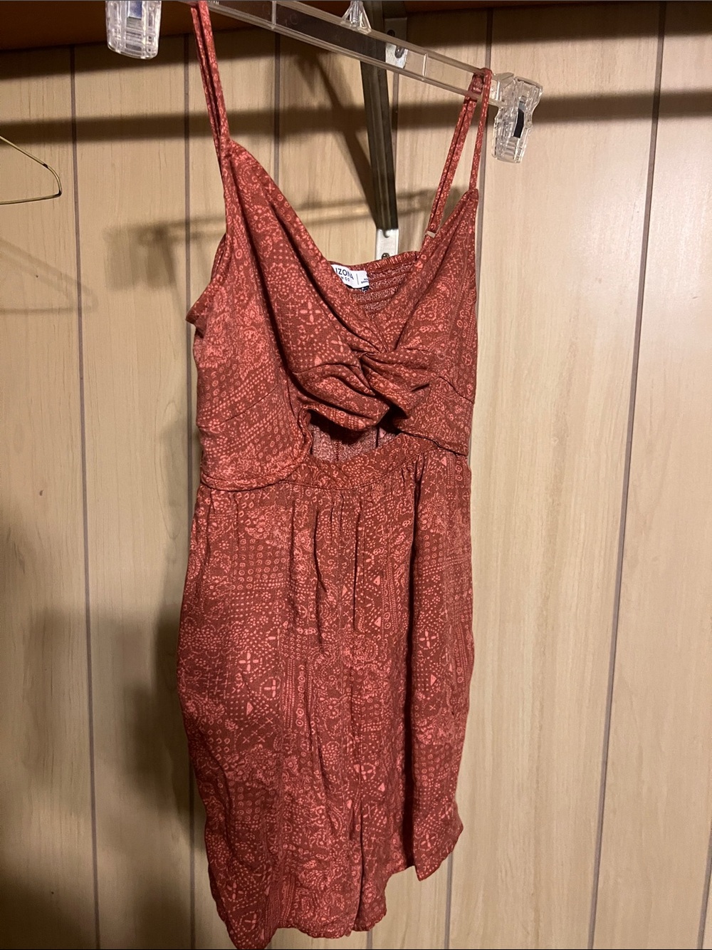 Rust Red Printed Spaghetti-Strap tank